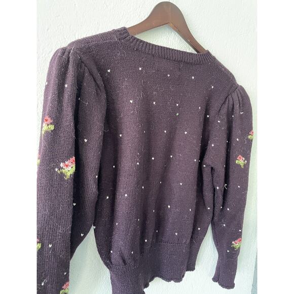Vintage Herman Geist Hand Embroidered Wool Blend Floral Sweater Padded Size LG - Picture 10 of 10